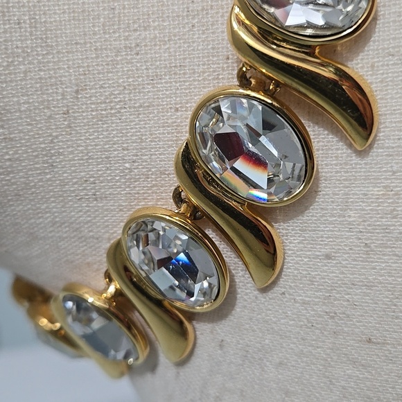 Napier Gold plated Necklace with Clear Crystals Hollywood runway deco vtg 1990s - Picture 14 of 17